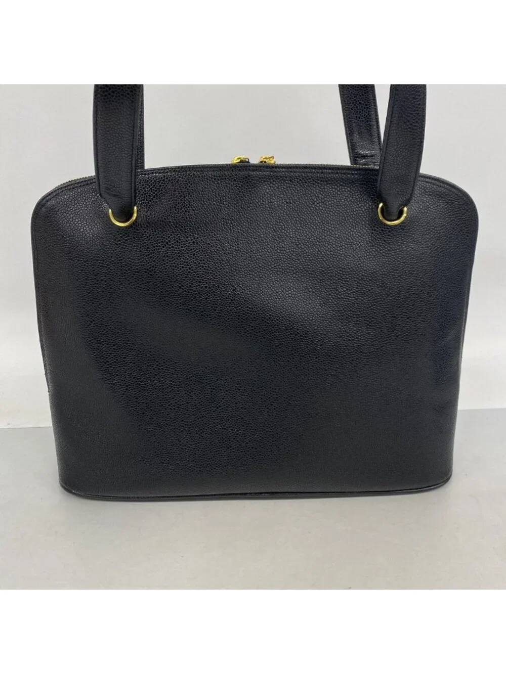 Chanel Shoulder Bag Caviar Leather Black Gold